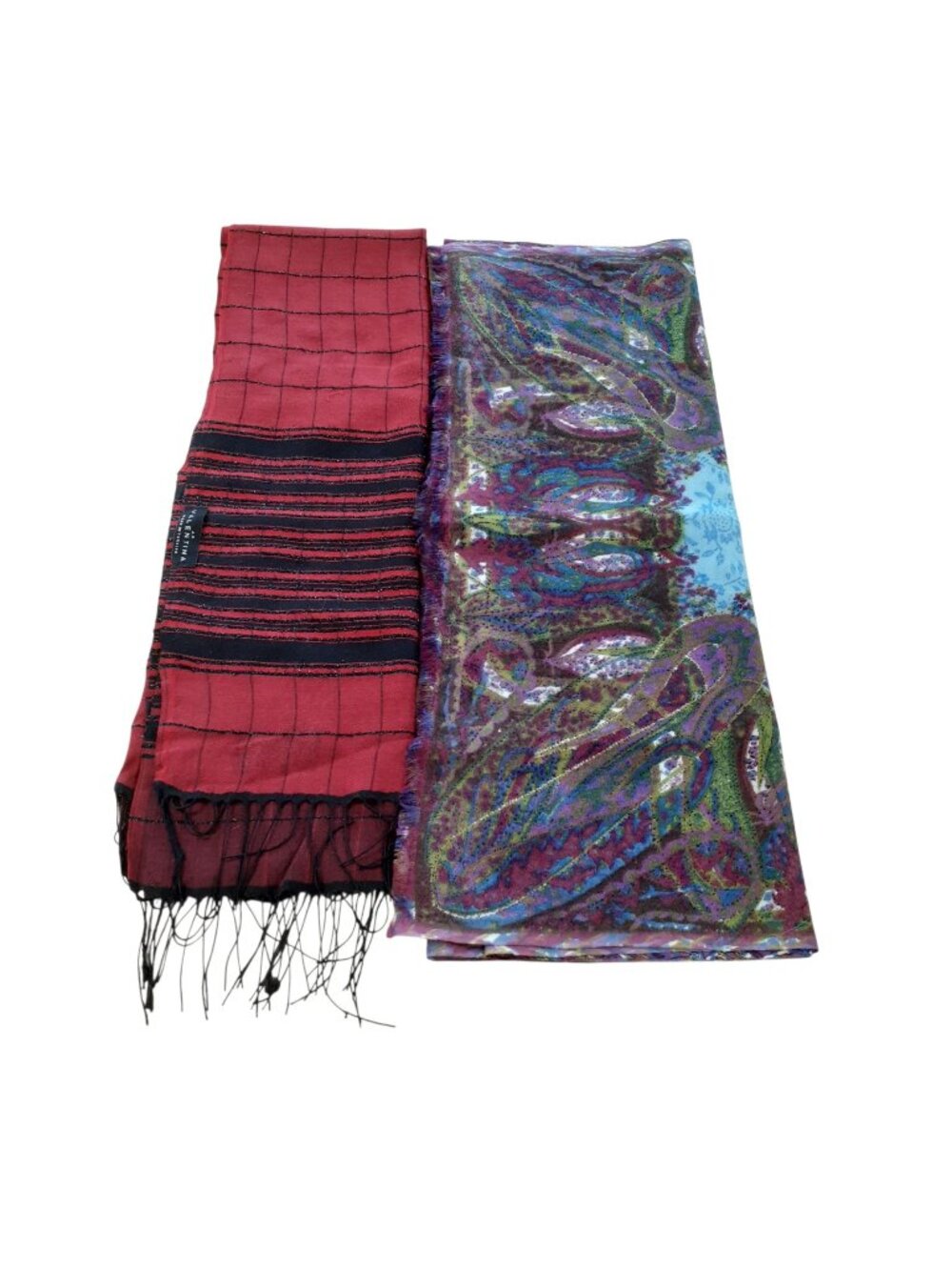 Bundle of 2 Lucky Brand and Valentina Multicolor Paisley & Striped Scarves